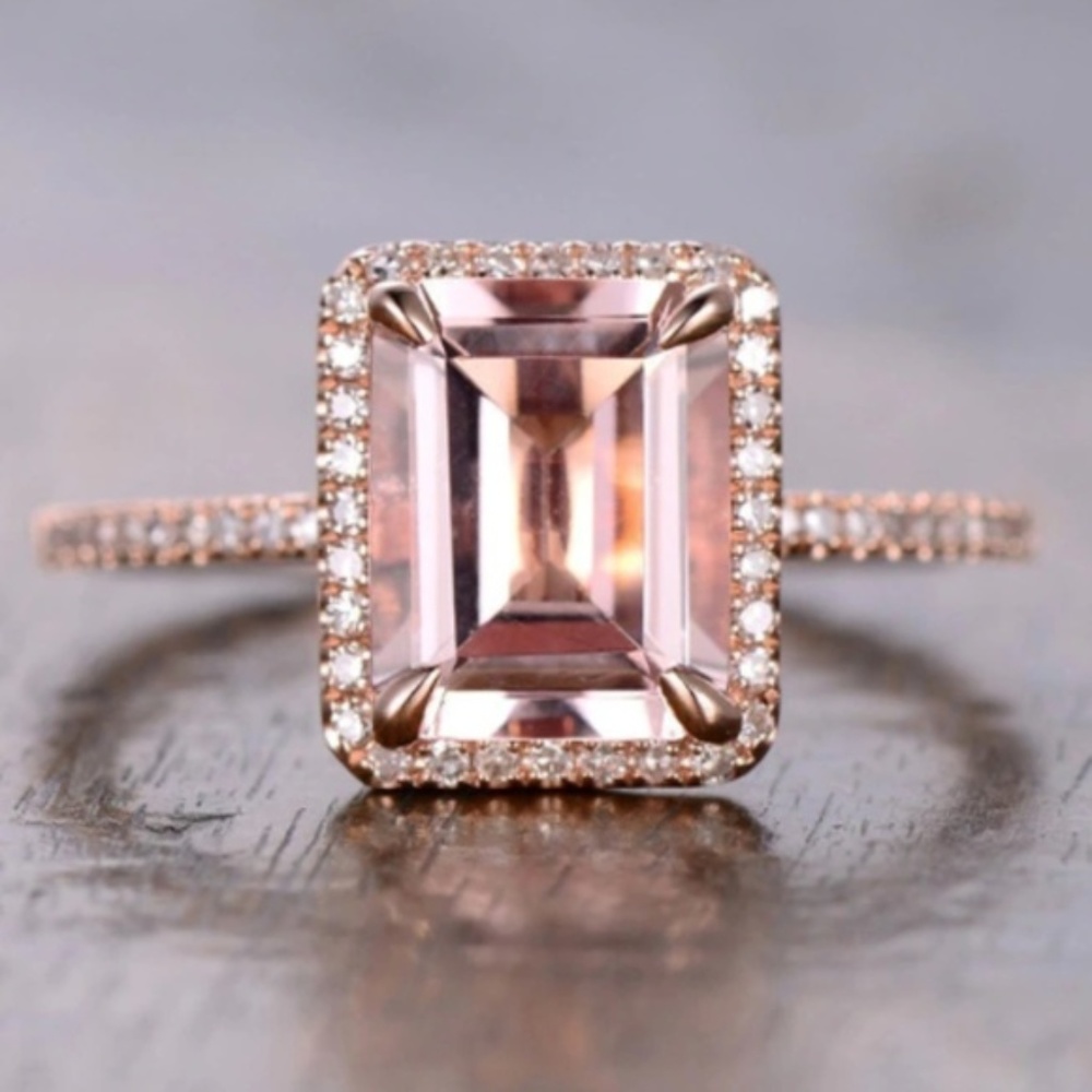 Morganite Rose Gold CZ Diamond Wedding Band Ring